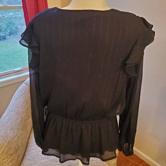 NWT SimplyVera Vera Wang Black Shimmer Faux Wrap Blouse- Size Large - Picture 4 of 10